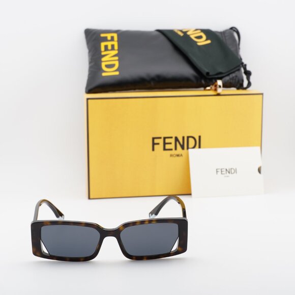 Fendi FE40164I 52A Sunglasses Havana Rectangle Frame, Grey Lenses